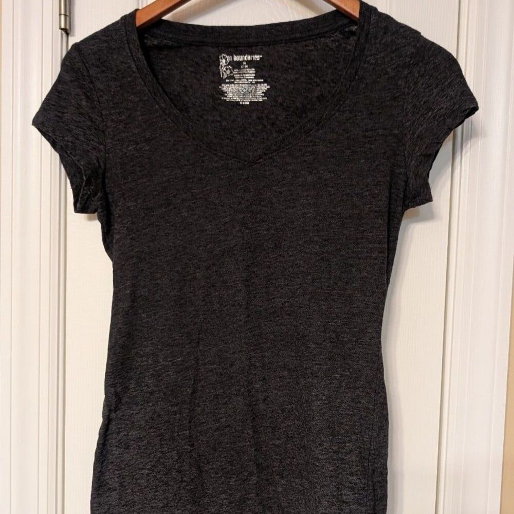 Vintage No Boundaries Dark Charcoal Grey V-Neck Tee - Heathered Fitted Y2K